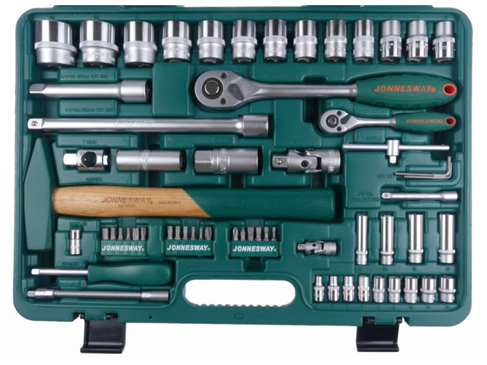 Velká sada ručního nářadí, hlavic 1/4" a 1/2" (gola sada), 77 kusů - JONNESWAY S04H52477S