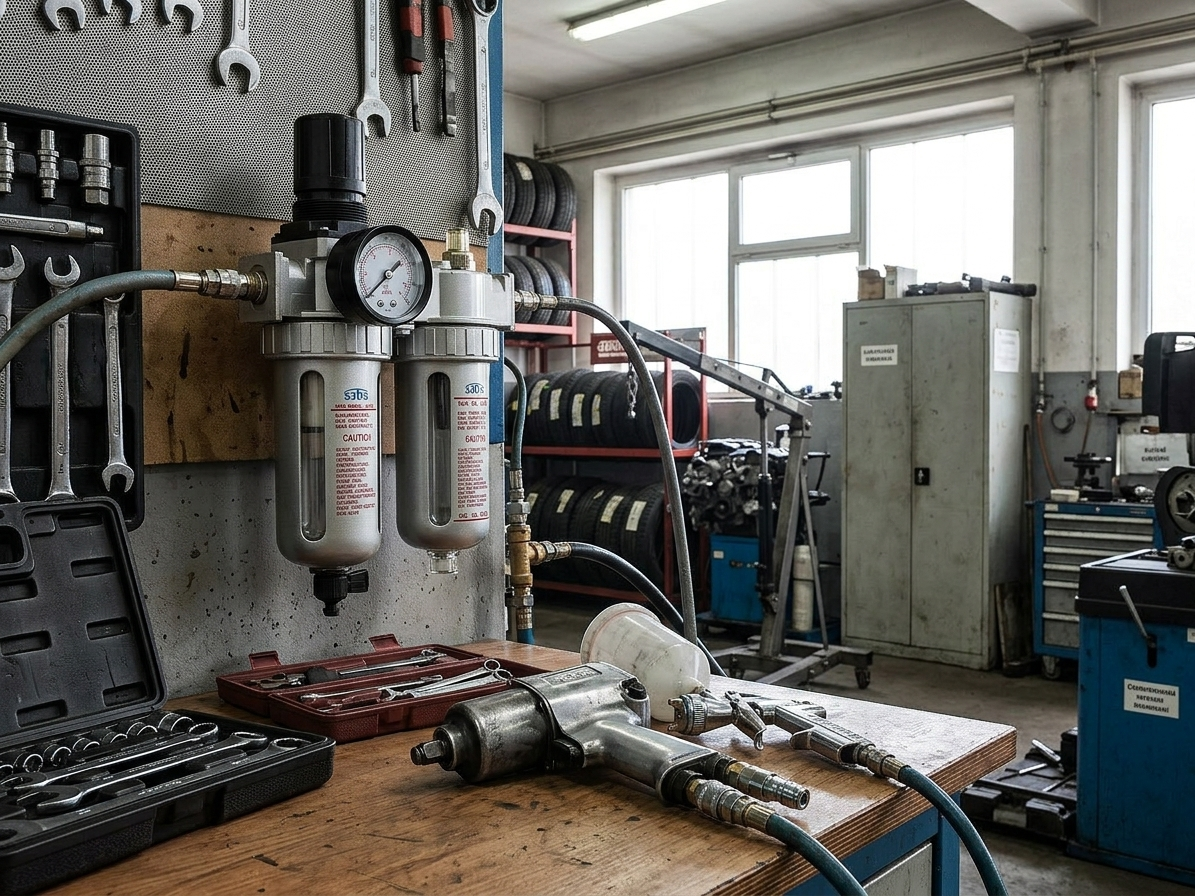 Regulátor tlaku vzduchu 1/2", 10 bar, s vysoušečem a přimazáváním - SATRA