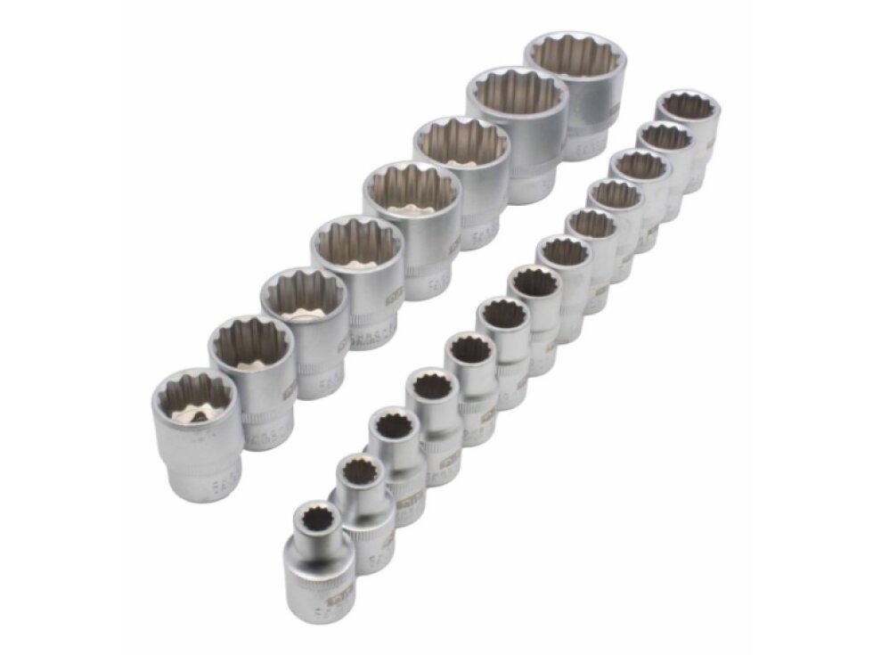 Hlavice nástrčné 1/2", dvanáctihran, 8-36 mm, 21 ks - SATRA