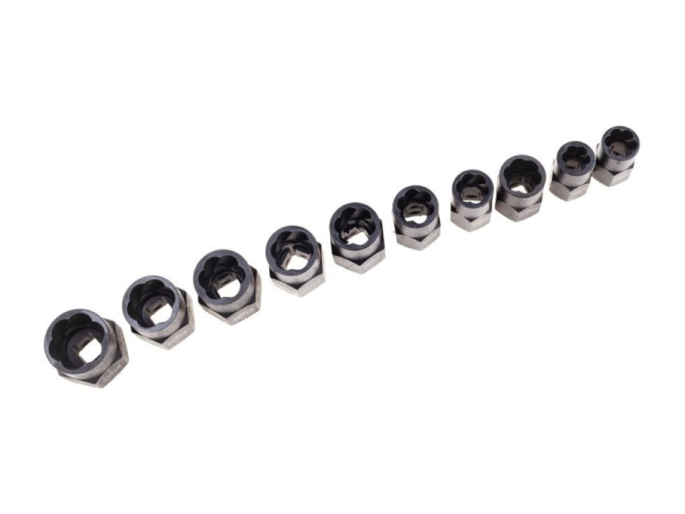 Hlavice 3/8” na poškozené šrouby a matice, velikosti 9-19 mm, sada 10 ks - SATRA