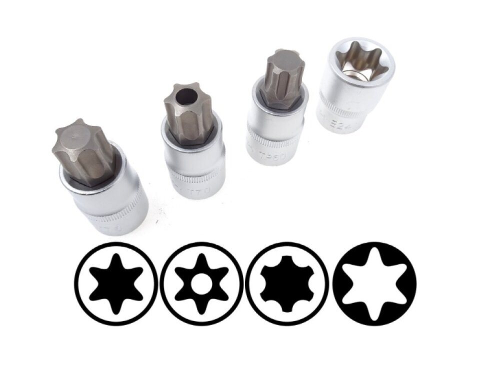 Nástrčné a zástrčné hlavice TORX, 1/4”, 3/8” a 1/2”, sada 60 ks - SATRA