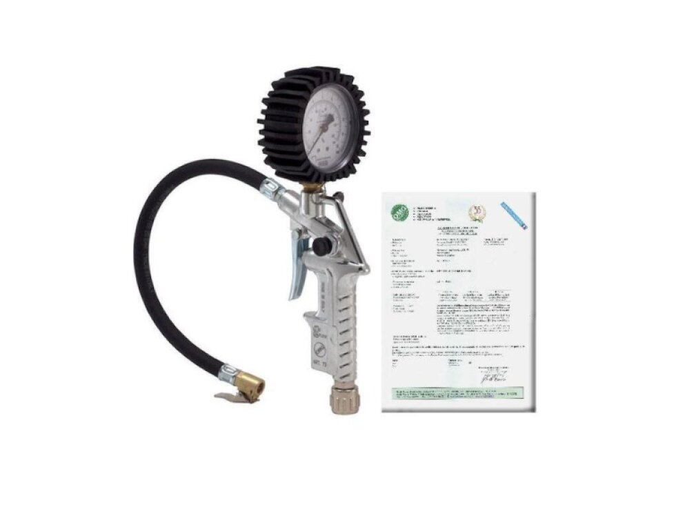 Pneuhustič s certifikátem 0-10 bar, manometr 63 mm, hadice 30 cm, cejchovaný - OMG73