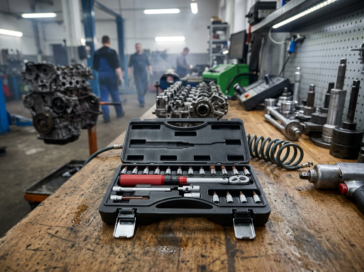 Momentový klíč 1/4", 2-15 Nm, přesný 3%, se zástrčnými hlavicemi, 21 ks - QUATROS QS59002
