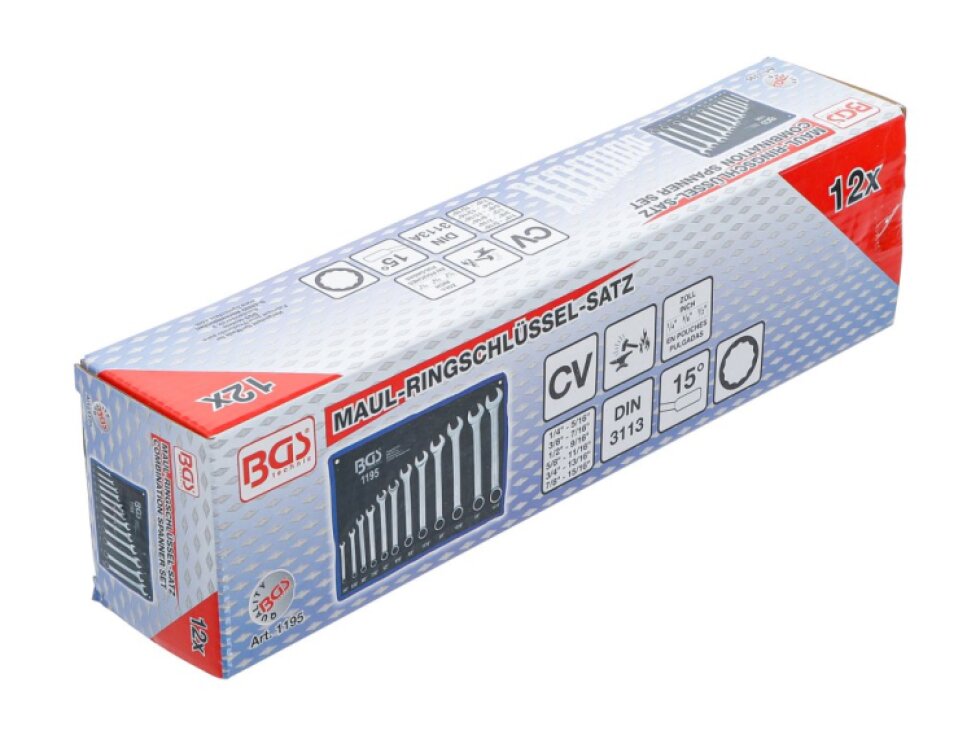Klíče očkoploché palcové, velikosti 1/4” až 15/16”, sada 12 ks - BGS 1195