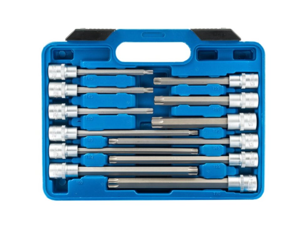 Zástrčné hlavice TORX 1/2", standardní, prodloužené a extra dlouhé, T20-T70, 32 ks - SATRA