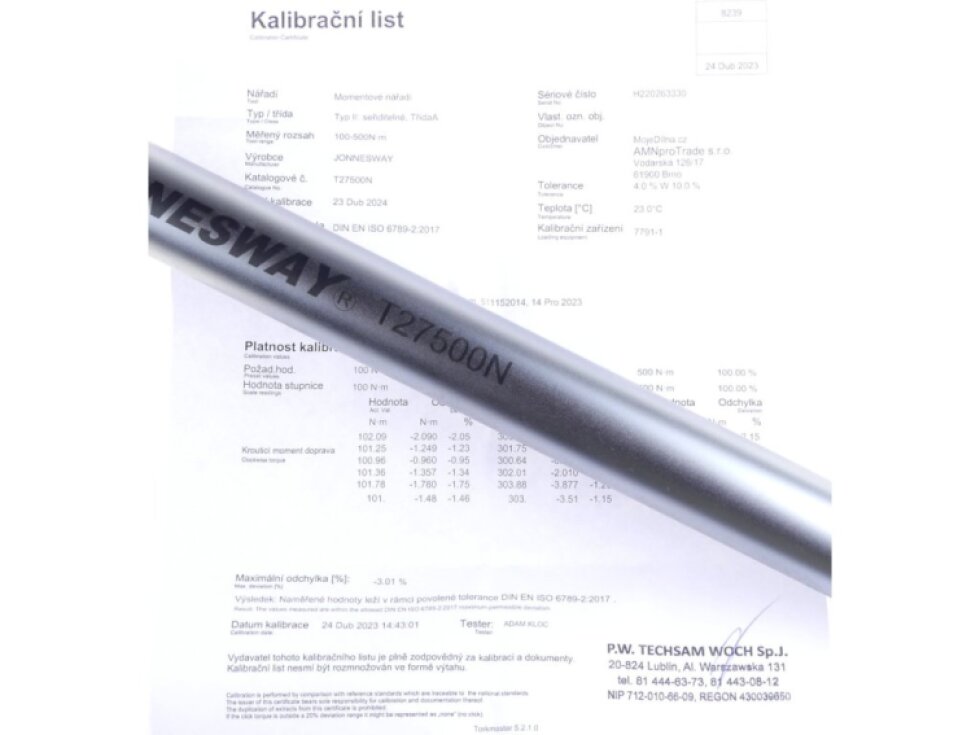 Momentový klíč 3/4" 100-500 Nm, s certifikátem - JONNESWAY T27500N