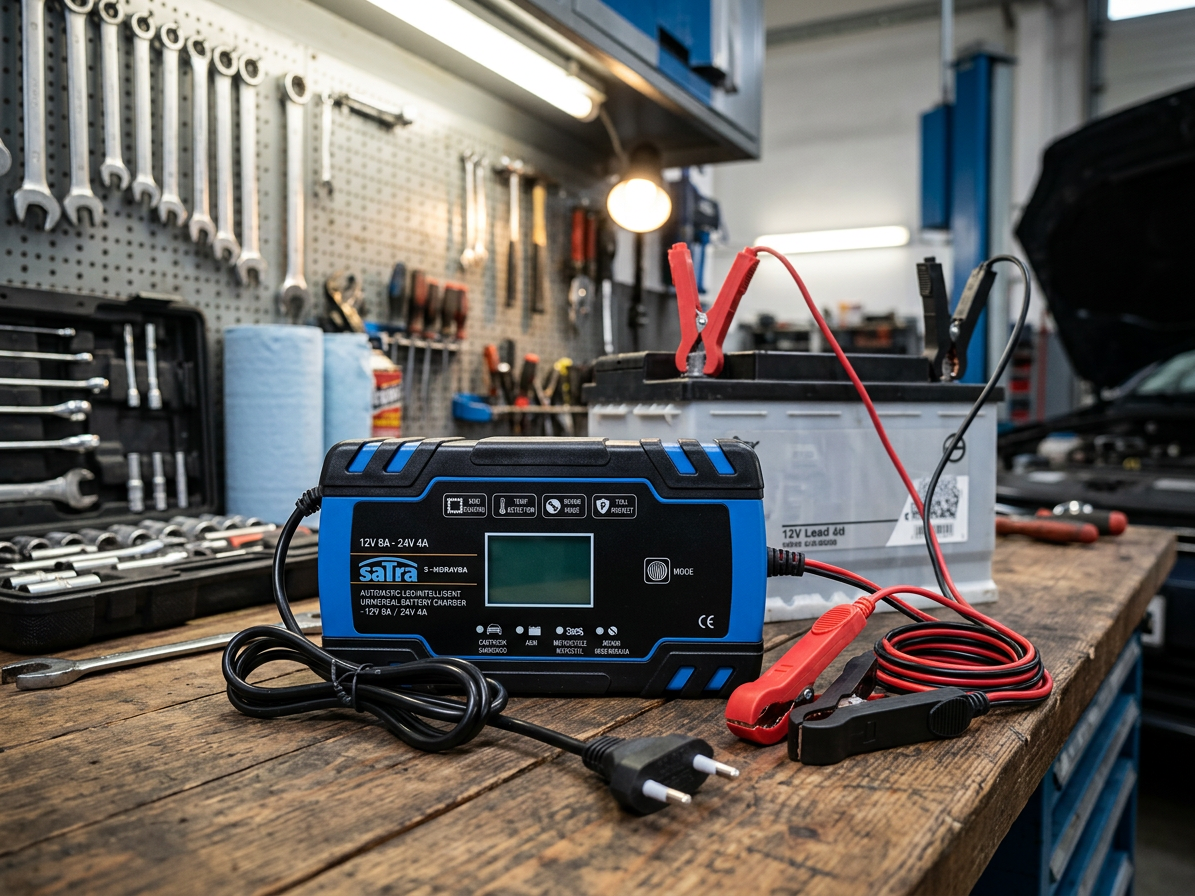 Nabíječka autobaterií, automatická 12V/24V, 8A/4A 2-150 Ah - SATRA