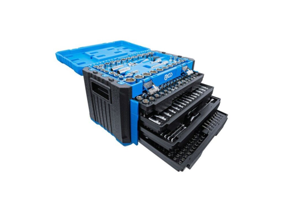 Gola sada 1/4", 3/8" a 1/2", 6hranné metrické a palcové hlavice, 300 dílů - BGS 74000