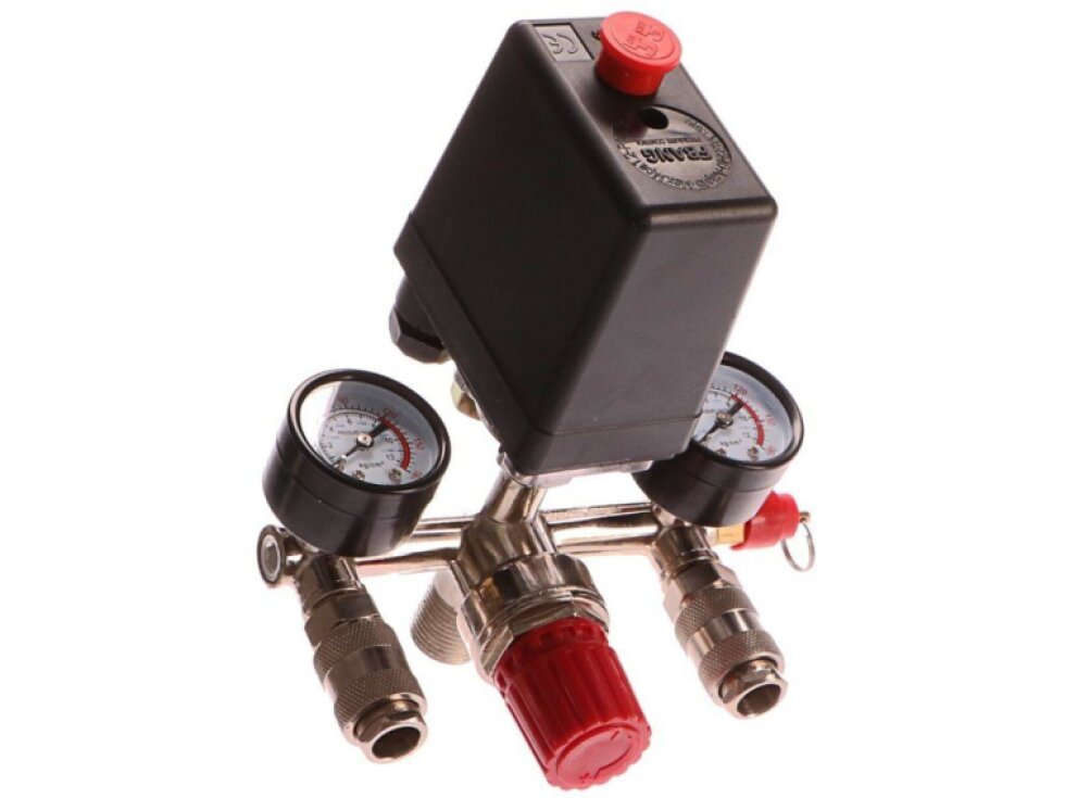 Tlakový spínač - presostat 230 V s manometry, maximální tlak 12 bar