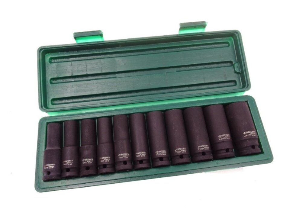 Sada úderových hlavic 1/2", prodloužené, 11 ks, 10-24 mm - JONNESWAY S03AD4111S