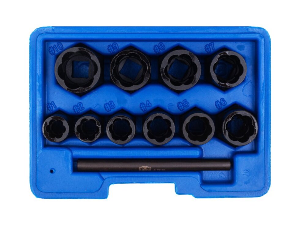 Hlavice 3/8” na poškozené šrouby a matice, velikosti 9-19 mm, sada 10 ks - SATRA