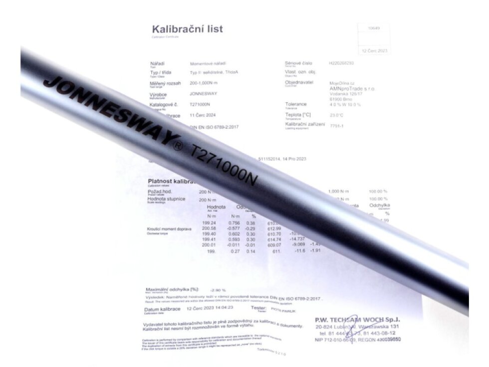 Momentový klíč 3/4" 200-1000 Nm, s certifikátem - JONNESWAY T271000N
