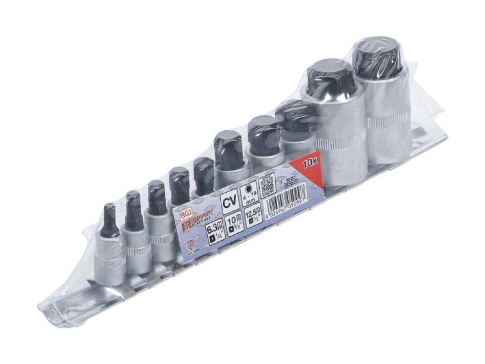 Zástrčné hlavice Imbus, extra krátké, 4-19 mm, 1/4", 3/8", 1/2", sada 10 ks - BGS 5099