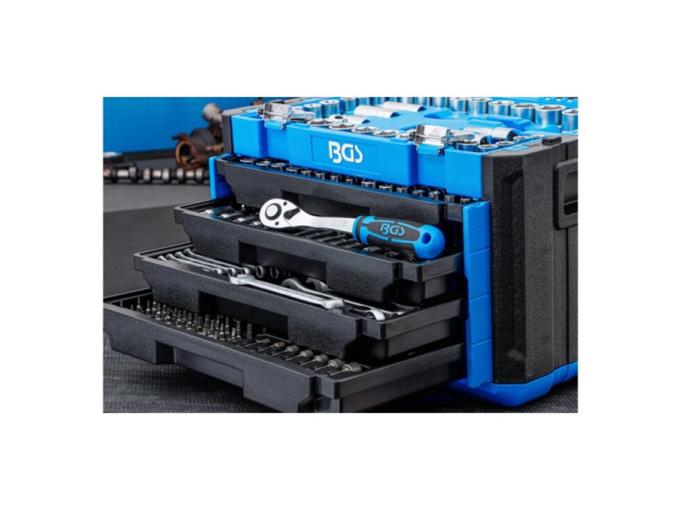 Gola sada 1/4", 3/8" a 1/2", 6hranné metrické a palcové hlavice, 300 dílů - BGS 74000