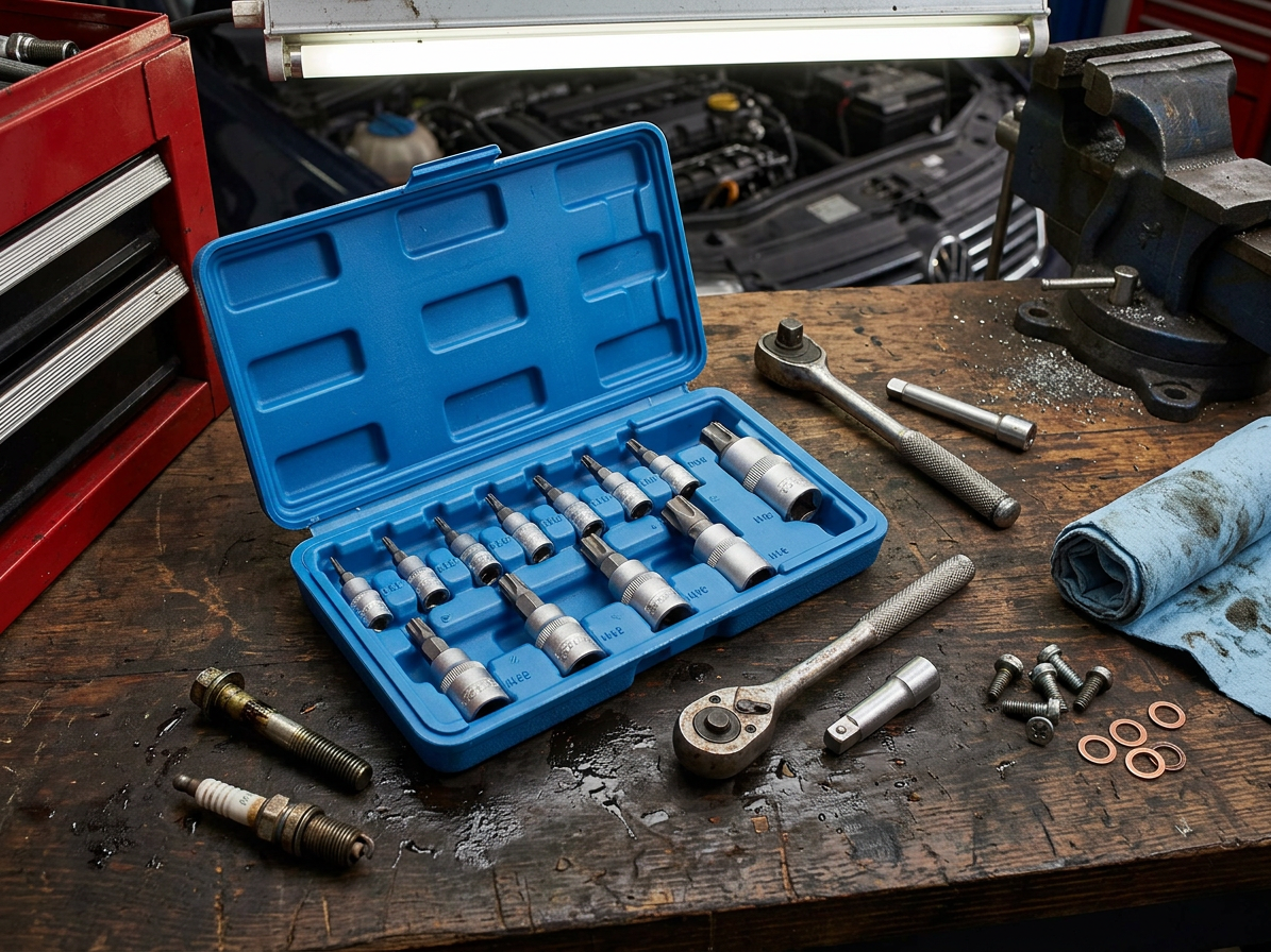 Zástrčné hlavice TORX-TS s otvorem 1/4", 3/8" a 1/2", TS8-TS60, sada 12 ks - SATRA