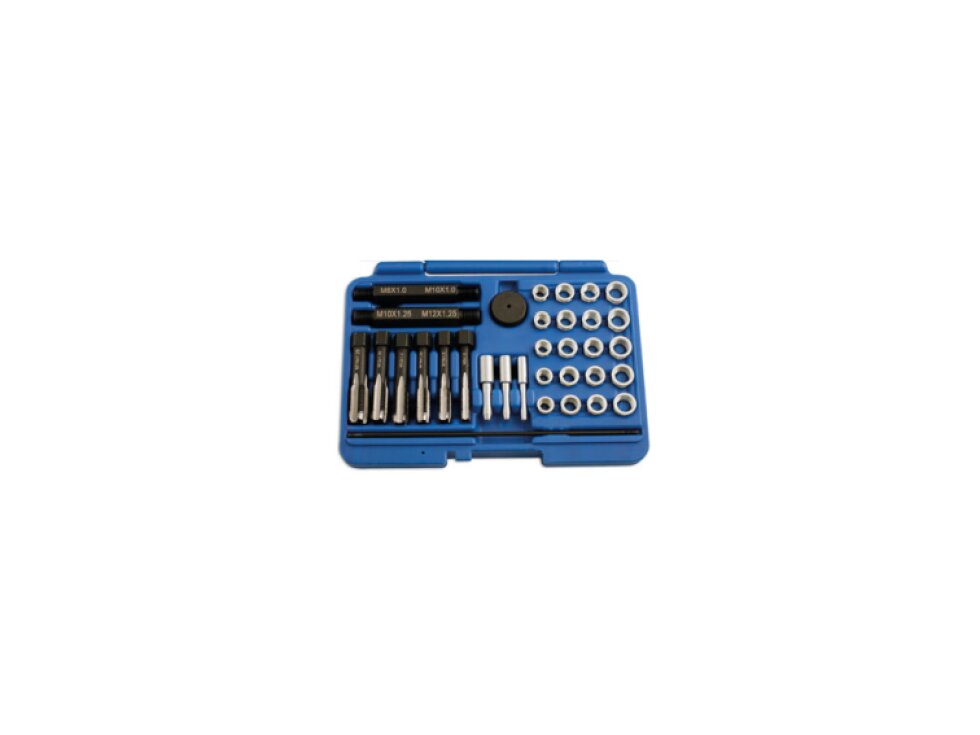 Sada na opravu závitů žhavicích svíček M8x1, M10x1, M10x1.25, M12x1.25, 33 kusů - QS14140
