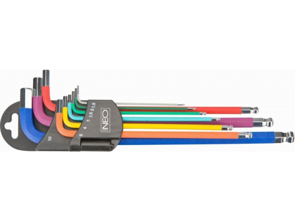 Sada metrických zástrčných klíčů IMBUS 1,5-10mm 9ks kulička color NEO tools