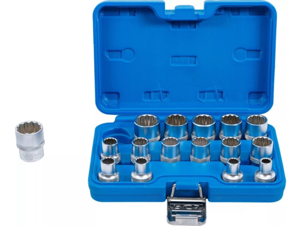 Hlavice 1/2” nástrčné 12hranné, velikosti 8-24 mm, sada 16 ks - BGS 2226