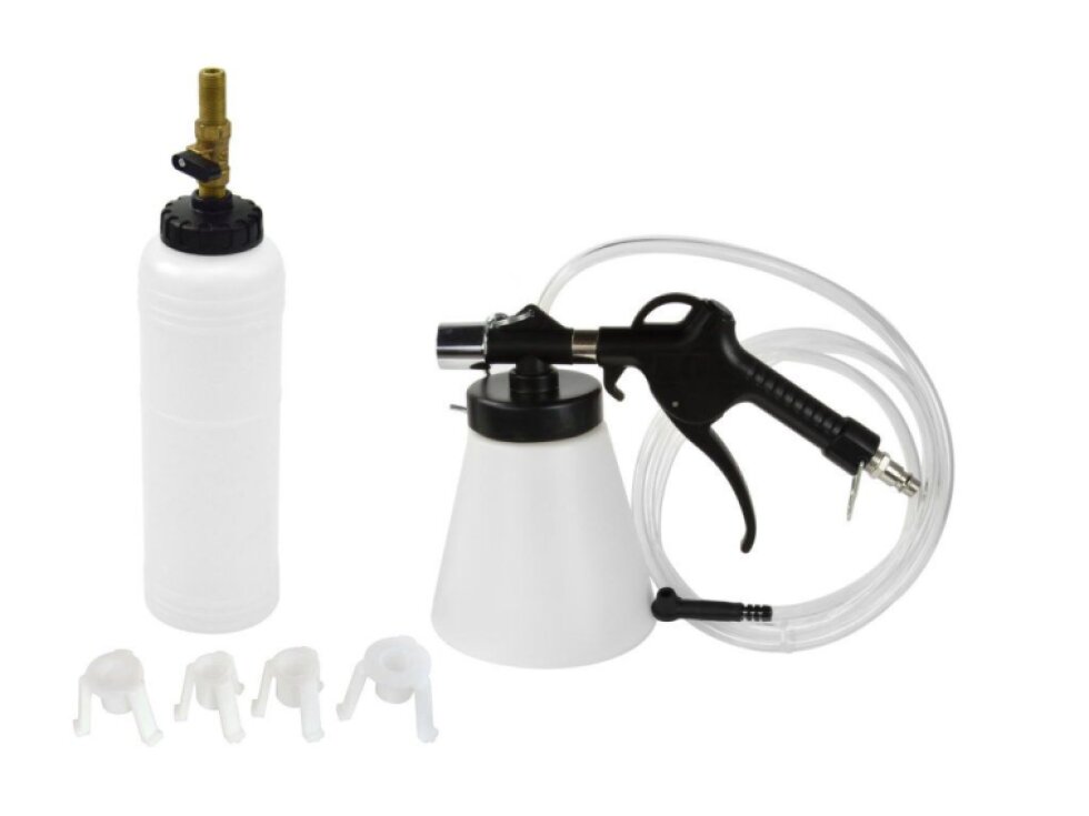 Přístroj na výměnu brzdové kapaliny a odvzdušnění 1/4", 4 adaptéry, 0,75 l - GEKO G02730