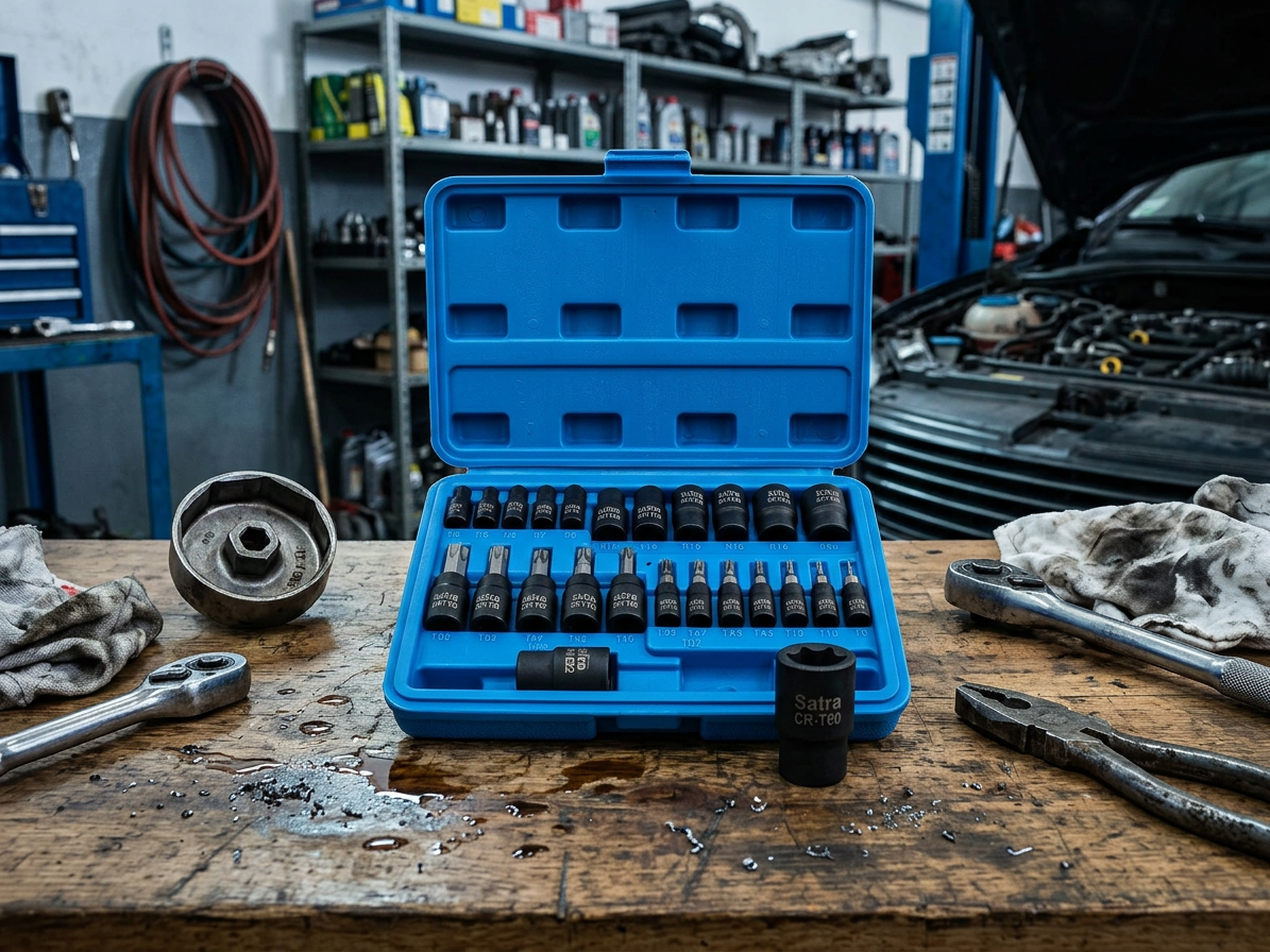 Zástrčné a nástrčné hlavice 1/4", 3/8" a 1/2” TORX a TORX-E, sada 25 ks - SATRA