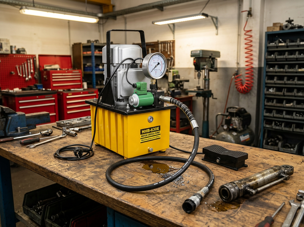 Nožní elektrická hydraulická pumpa s tlakoměrem, dvourychlostní, 20 bar - Genborx HHB-630E