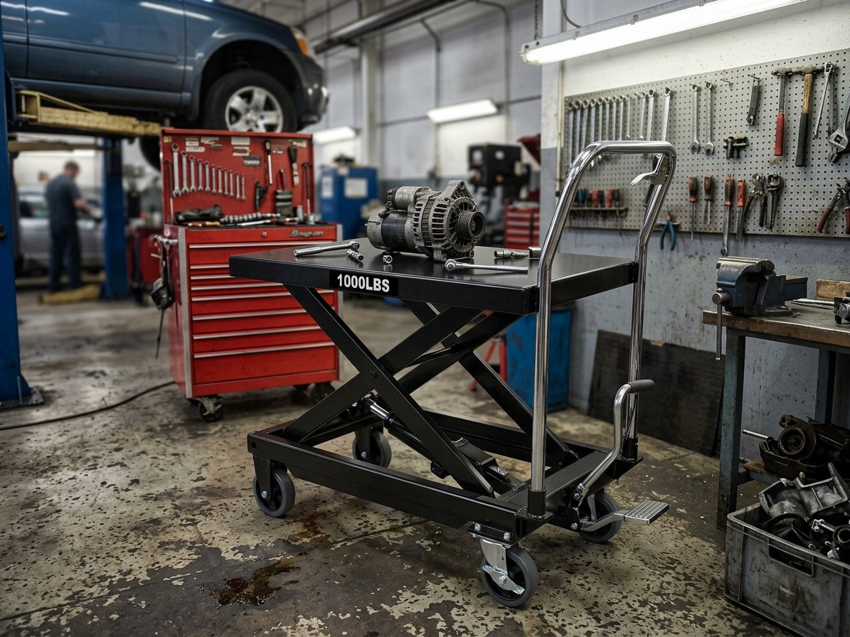 Pojízdný pracovní stůl zdvižný, nosnost 450 kg, s hydraulickým systémem