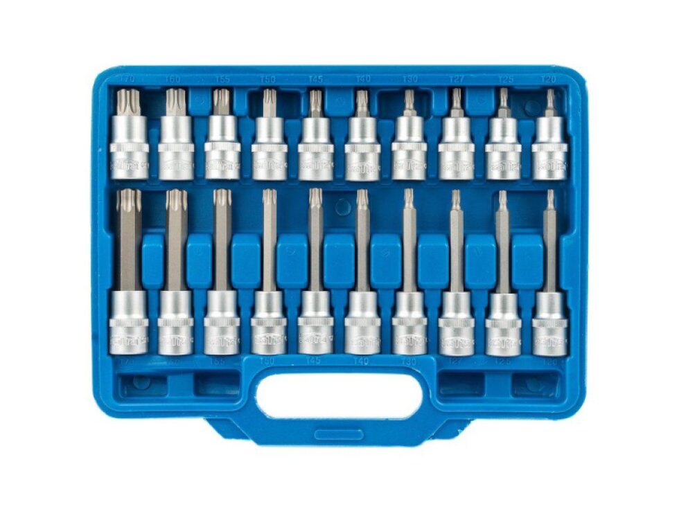 Zástrčné hlavice TORX 1/2", standardní, prodloužené a extra dlouhé, T20-T70, 32 ks - SATRA