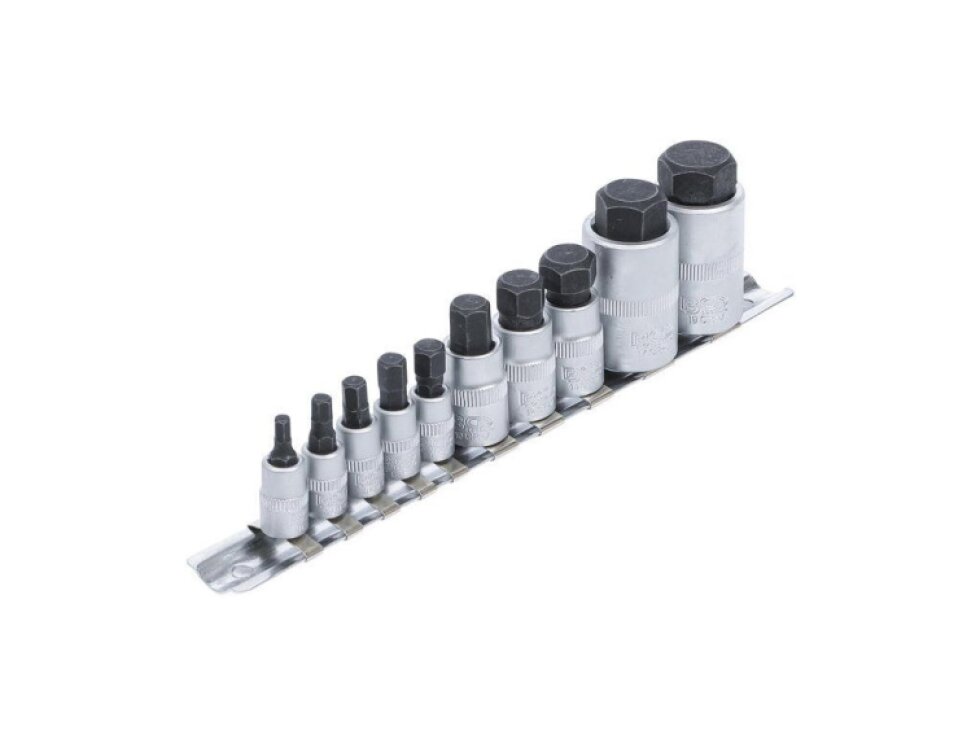 Zástrčné hlavice Imbus, extra krátké, 4-19 mm, 1/4", 3/8", 1/2", sada 10 ks - BGS 5099