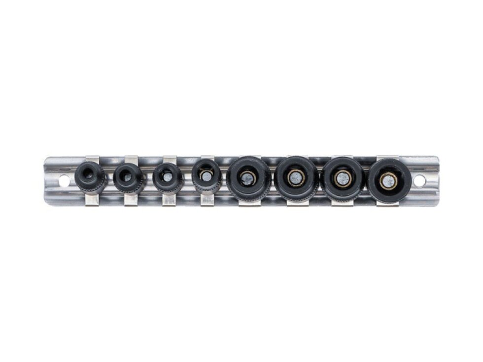 Nástrčné hlavice 1/4" a 3/8", pro upnutí závitníků, magnetické, 8 ks na liště - BGS 9771