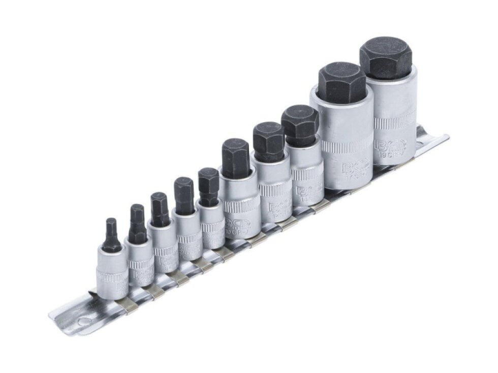 Zástrčné hlavice Imbus, extra krátké, 4-19 mm, 1/4", 3/8", 1/2", sada 10 ks - BGS 5099