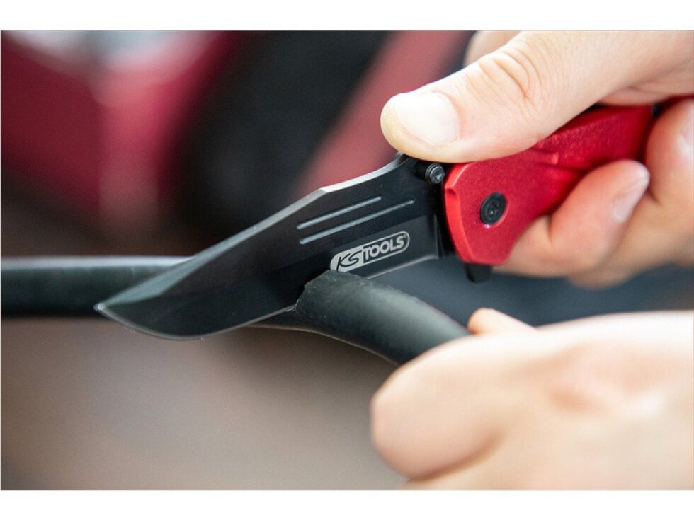 Nůž taktický kapesní zavírací, řezač pásů a rozbíječ skla, délka 21 cm - KS TOOLS 907.2220