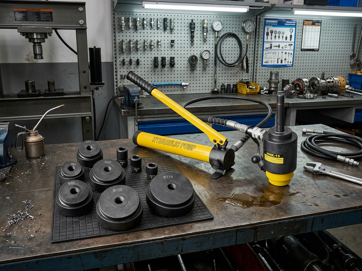 Děrovač plechu s ruční hydraulickou pumpou, tlak 13 tun - HHK-15