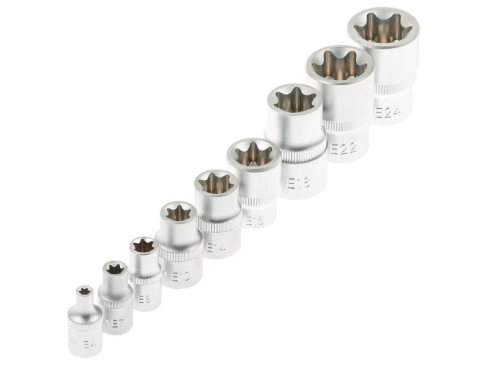 Nástrčné a zástrčné hlavice TORX, 1/4”, 3/8” a 1/2”, sada 60 ks - SATRA