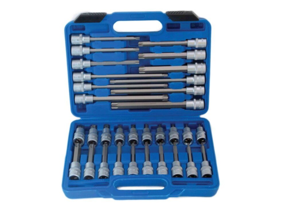 Zástrčné hlavice TORX 1/2", standardní, prodloužené a extra dlouhé, T20-T70, 32 ks - SATRA