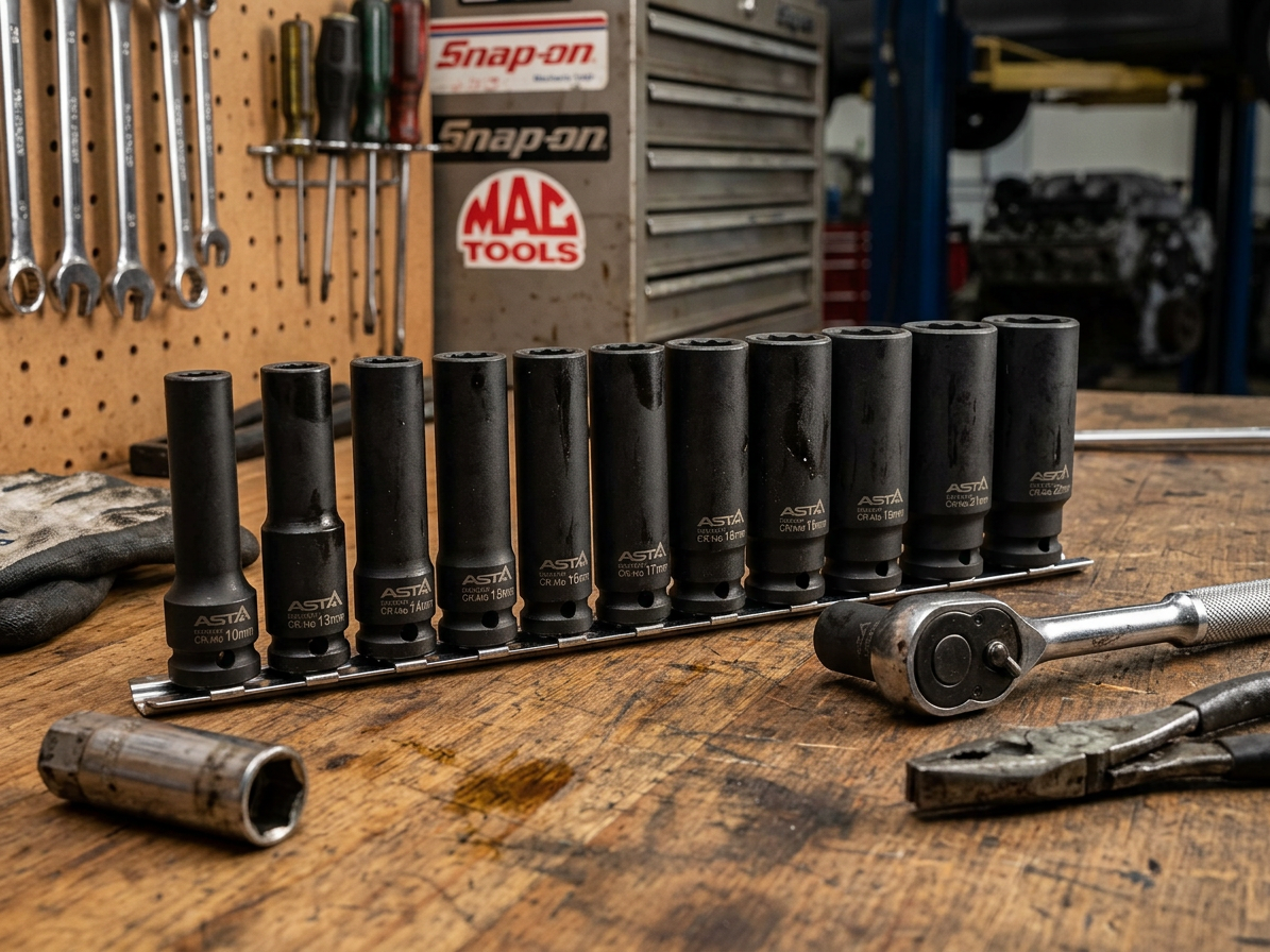 Hlavice nástrčné úderové 1/2" 10-22 mm, 12hranné, prodloužené 78 mm, 10 ks na liště - ASTA
