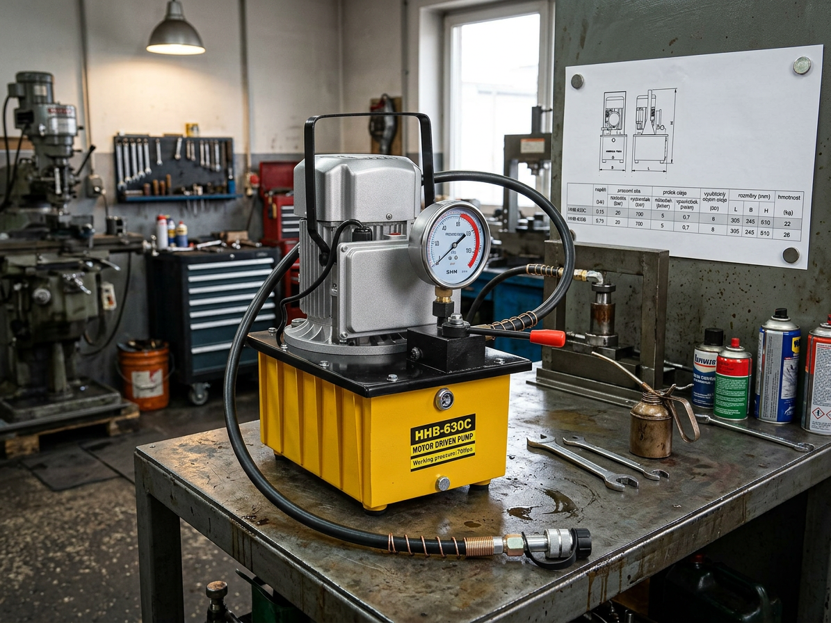 Elektrická hydraulická pumpa s tlakoměrem, jednostupňová, 20 bar - HHB-630C