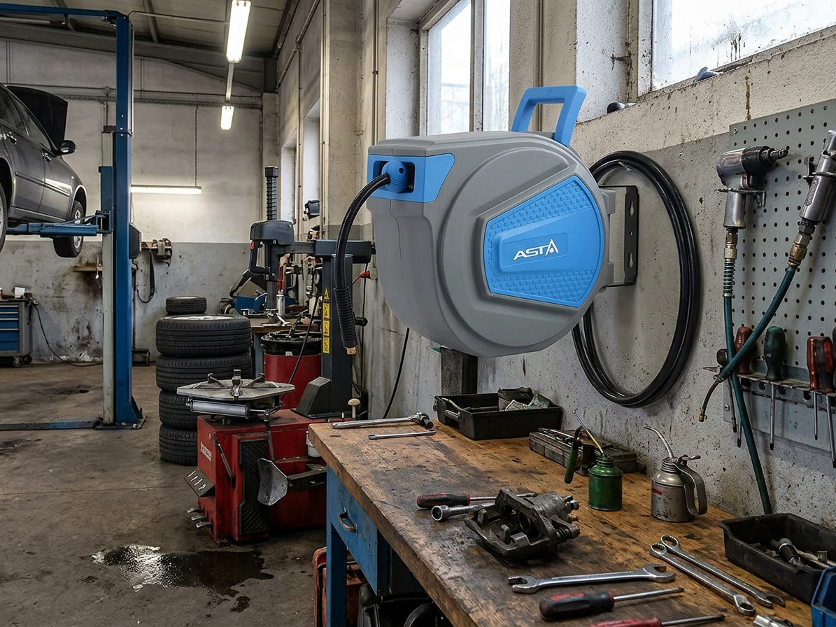 Samonavíjecí buben s hadicí na stlačený vzduch, délka 15 metrů, připojení 1/4" - ASTA