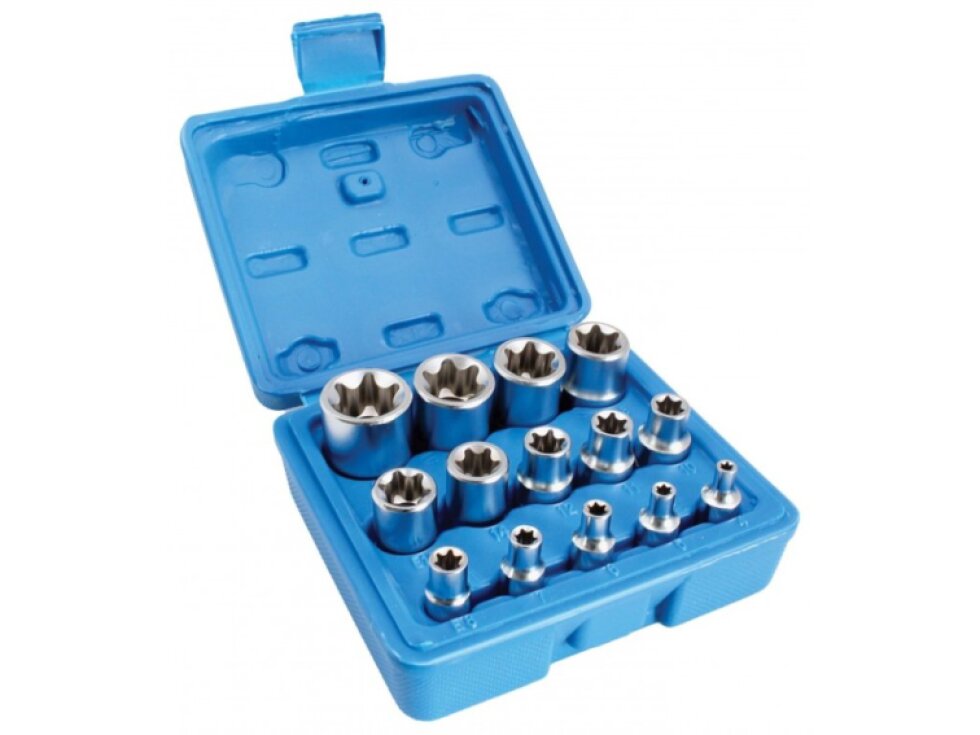 Hlavice 1/4”, 3/8” a 1/2” nástrčné TORX-E, vel. E4-E24, sada 14 ks - SATRA
