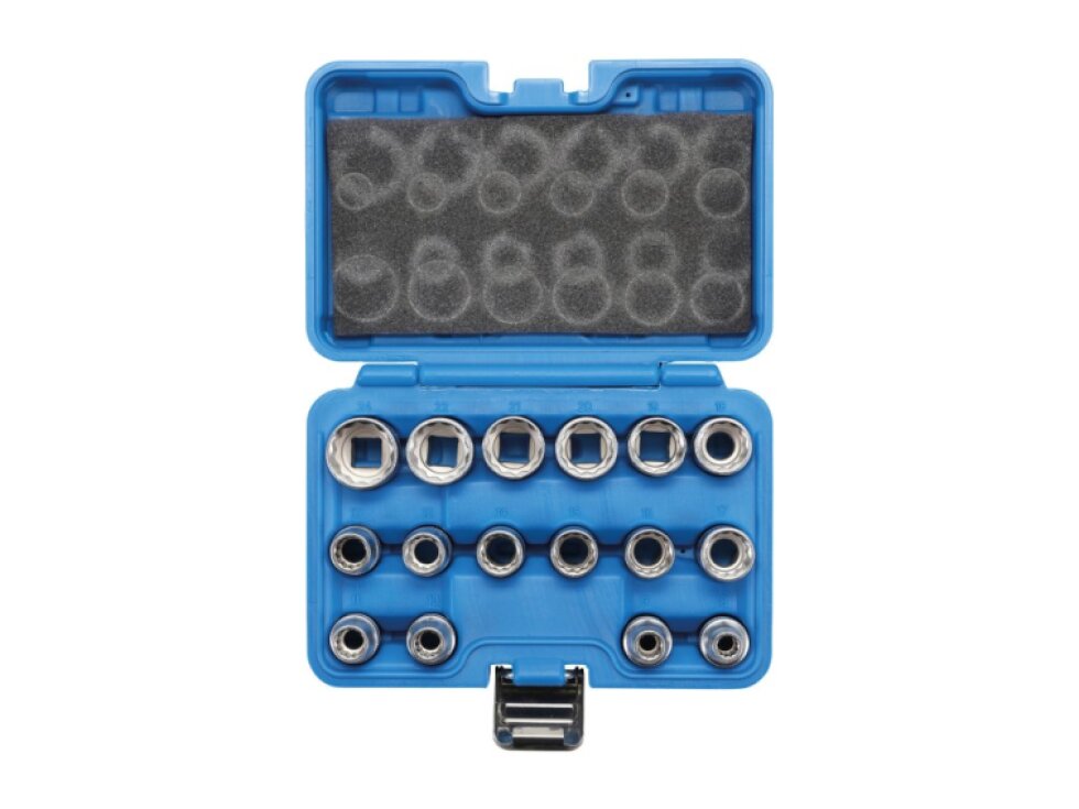 Hlavice 1/2” nástrčné 12hranné, velikosti 8-24 mm, sada 16 ks - BGS 2226