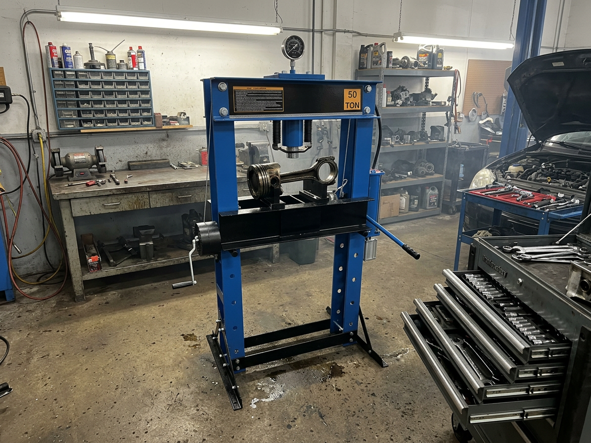Hydraulicko-pneumatický dílenský lis 50t, s manometrem - ASTA A-50001