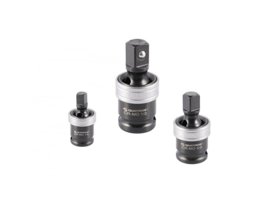 Kloubové nástavce, úderové, velikosti 1/4", 3/8", 1/2", sada 3 ks - QUATROS QS50700