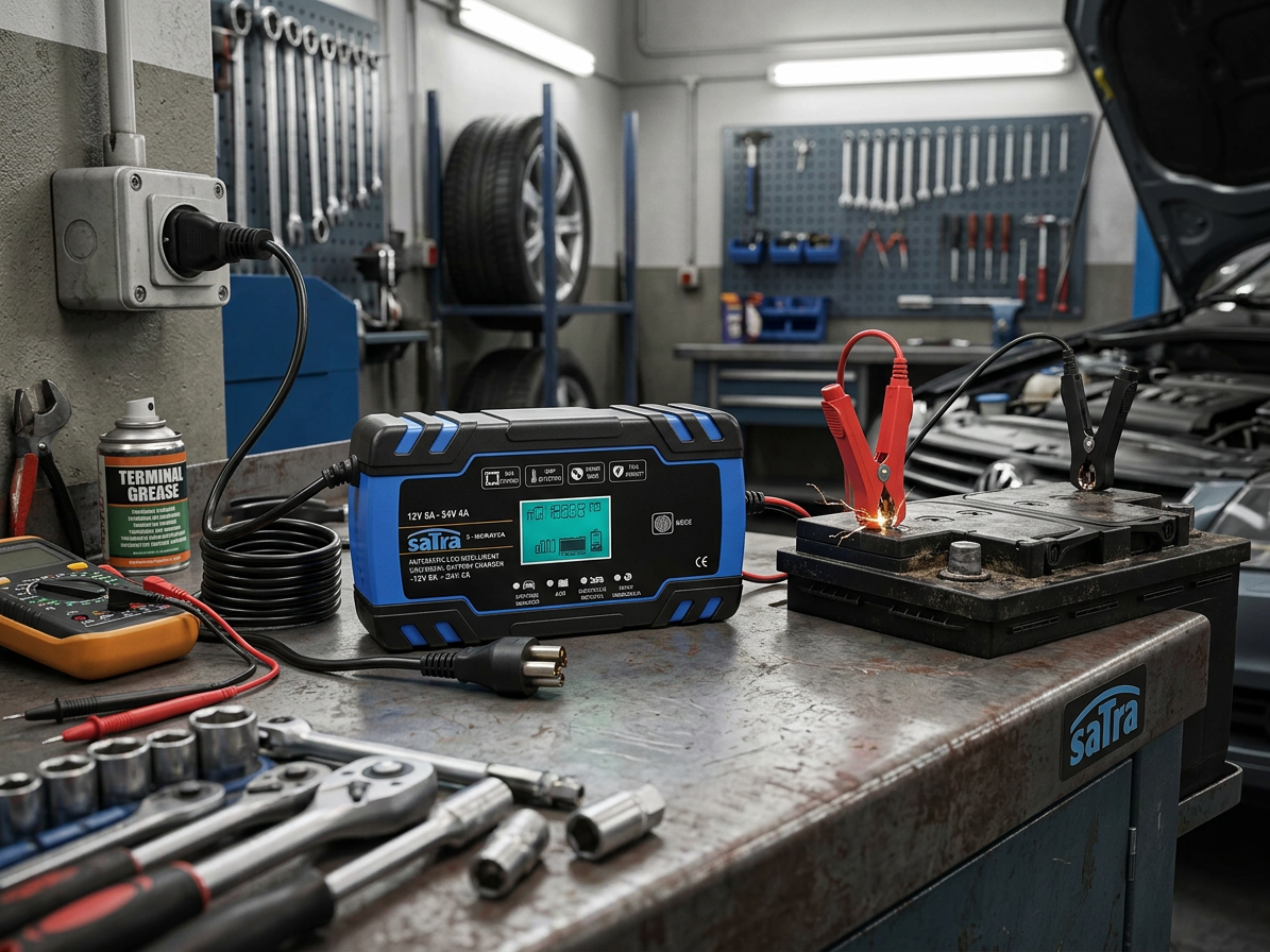 Nabíječka autobaterií, automatická 12V/24V, 8A/4A 2-150 Ah - SATRA