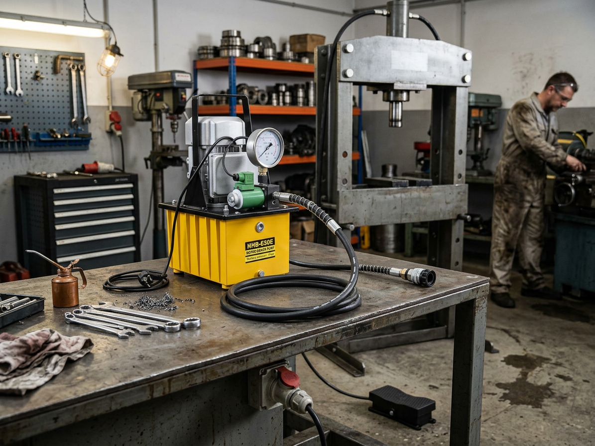 Nožní elektrická hydraulická pumpa s tlakoměrem, dvourychlostní, 20 bar - Genborx HHB-630E