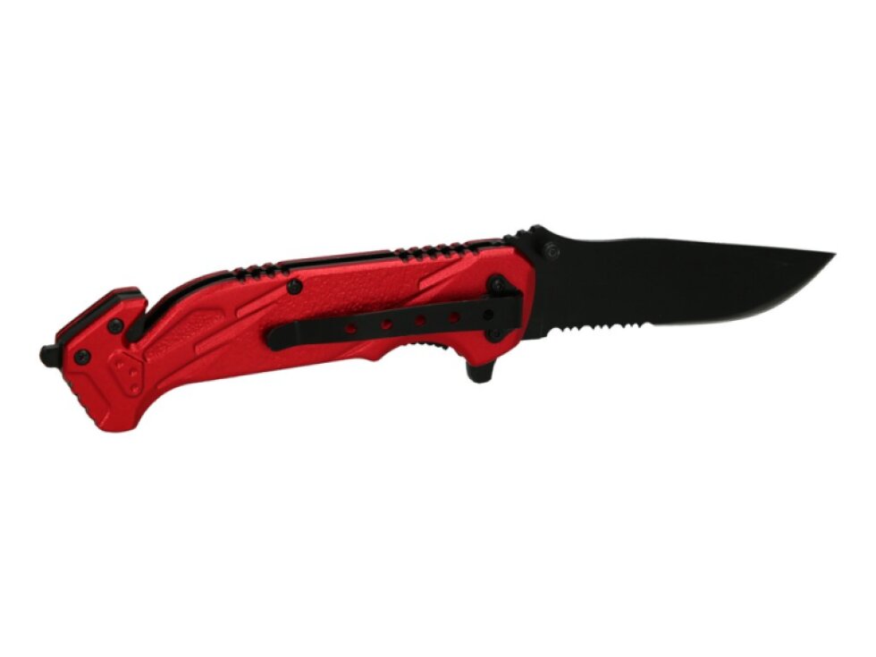 Nůž taktický kapesní zavírací, řezač pásů a rozbíječ skla, délka 21 cm - KS TOOLS 907.2220