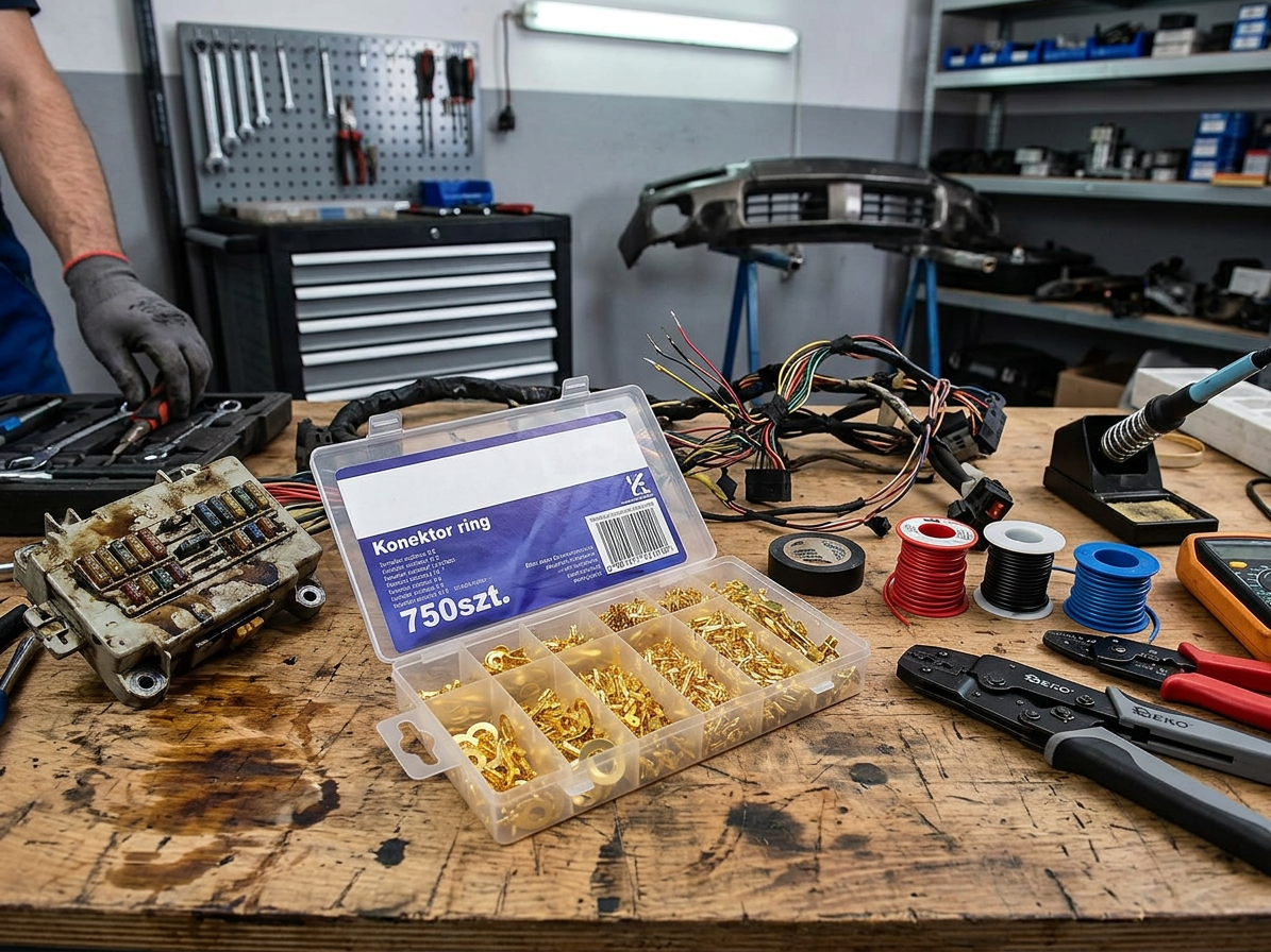 Elektrické konektory pro automobily, krimpovací, neizolované, různé druhy, sada 750 kusů