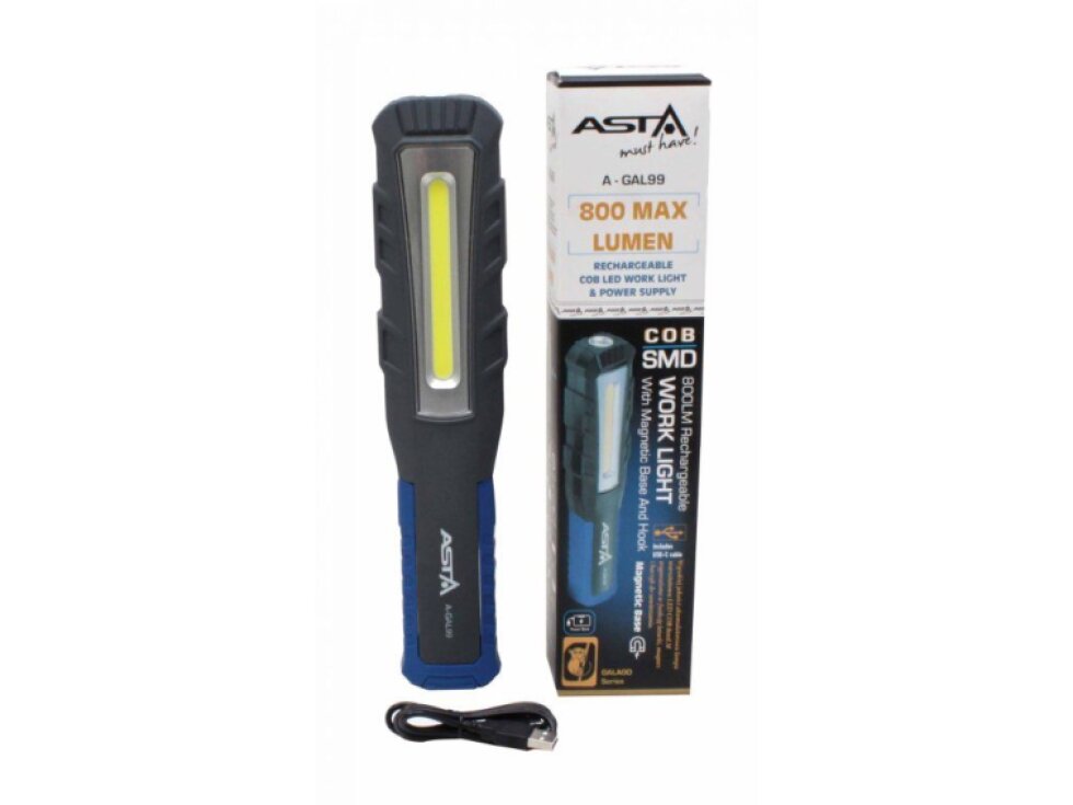Dílenská montážní lampa, COB LED, 800 lm, nabíjecí, s magnety a háčky - ASTA