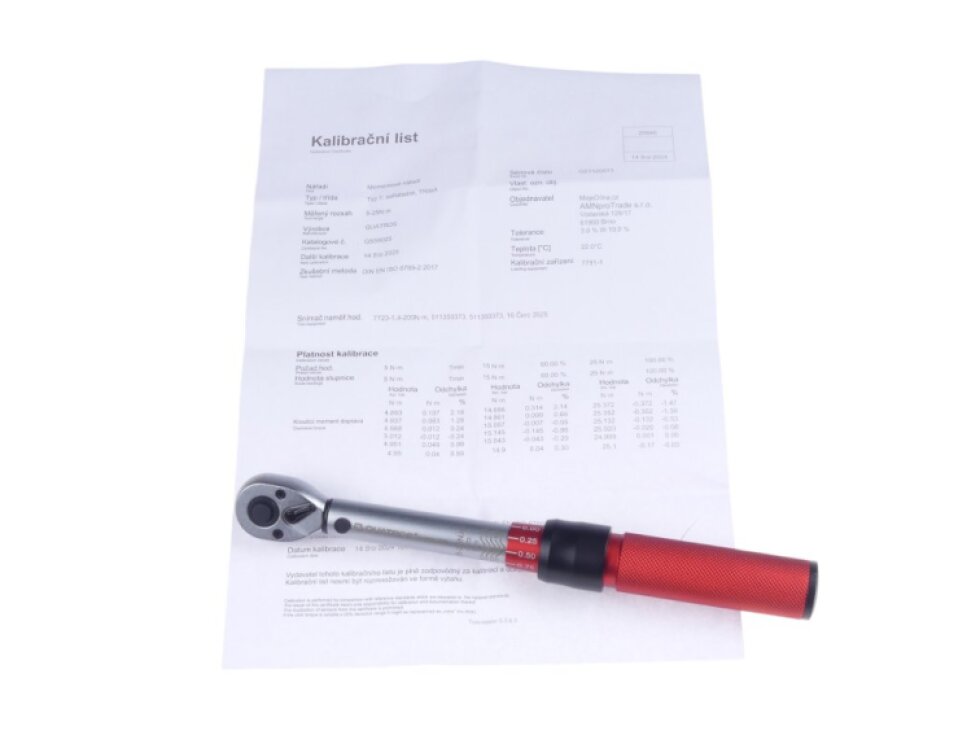 Momentový klíč 1/4", 5-25 Nm, přesný 3%, se zástrčnými hlavicemi, 21 ks - QUATROS QS59001