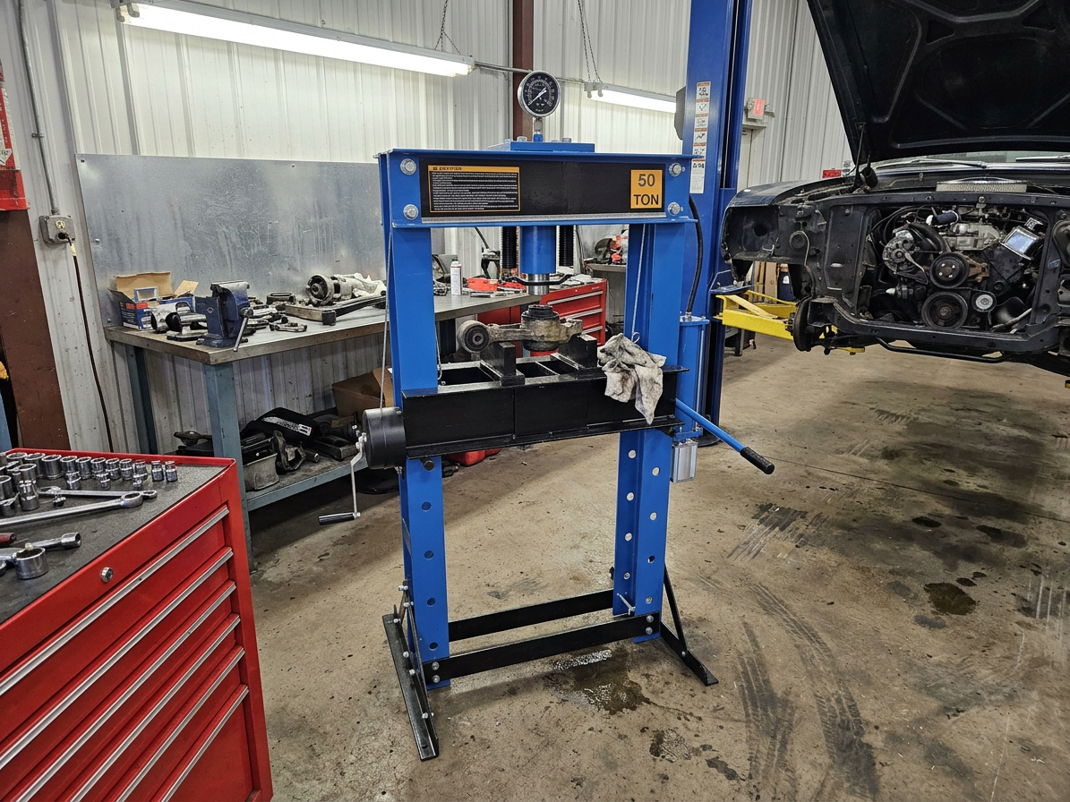 Hydraulicko-pneumatický dílenský lis 50t, s manometrem - ASTA A-50001