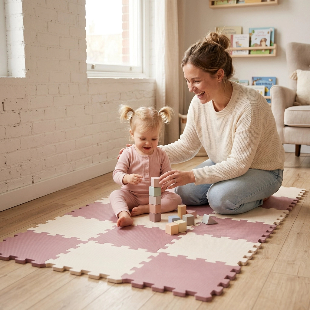 Nido Nido Pěnová hrací podložka Puzzle 18ks - Taupe Pink/Sandstone