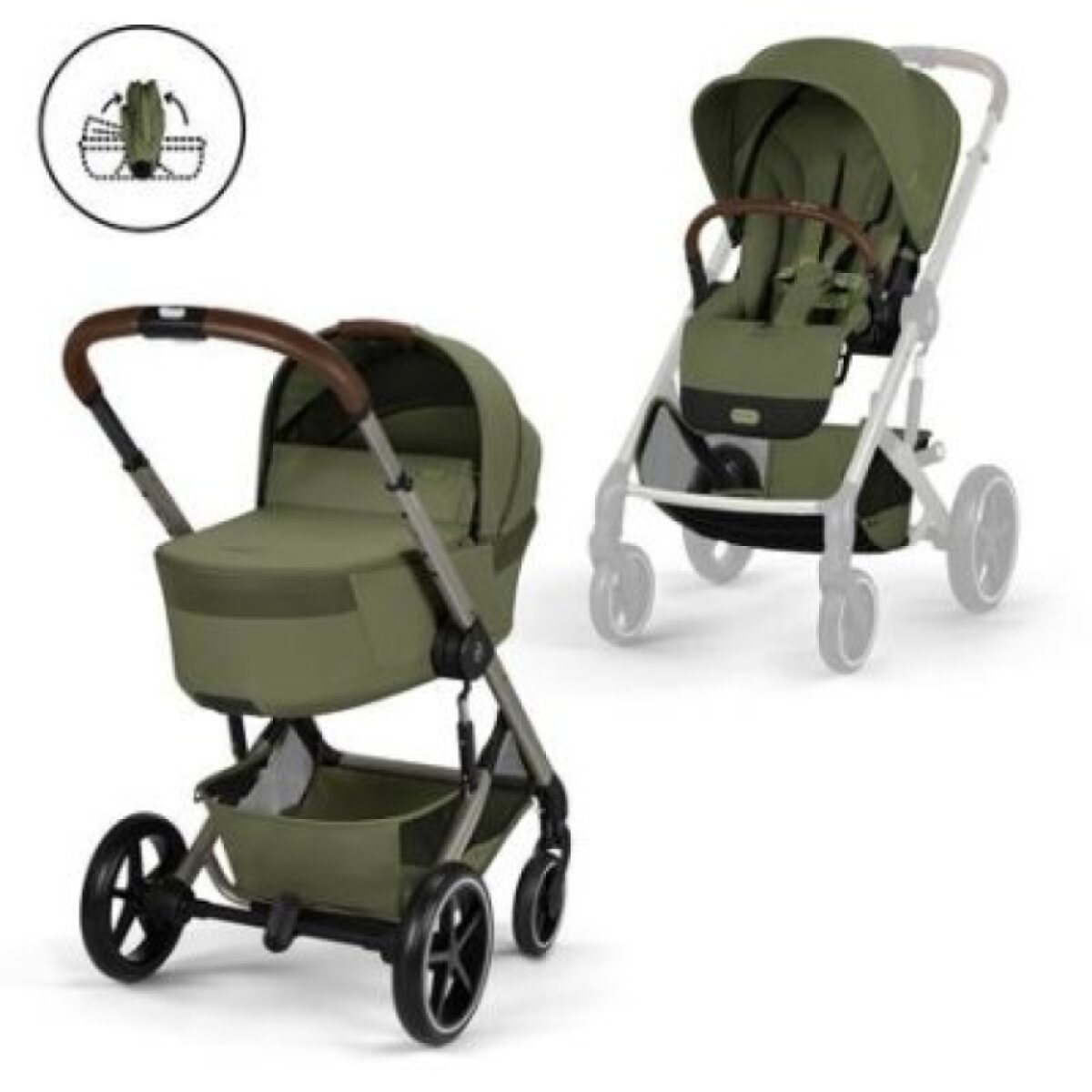 Cybex Balios S Lux Kompletní kočárek se skládací korbou - Taupe/Moss Green